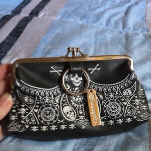 Loungefly Black and White Skull Clutch